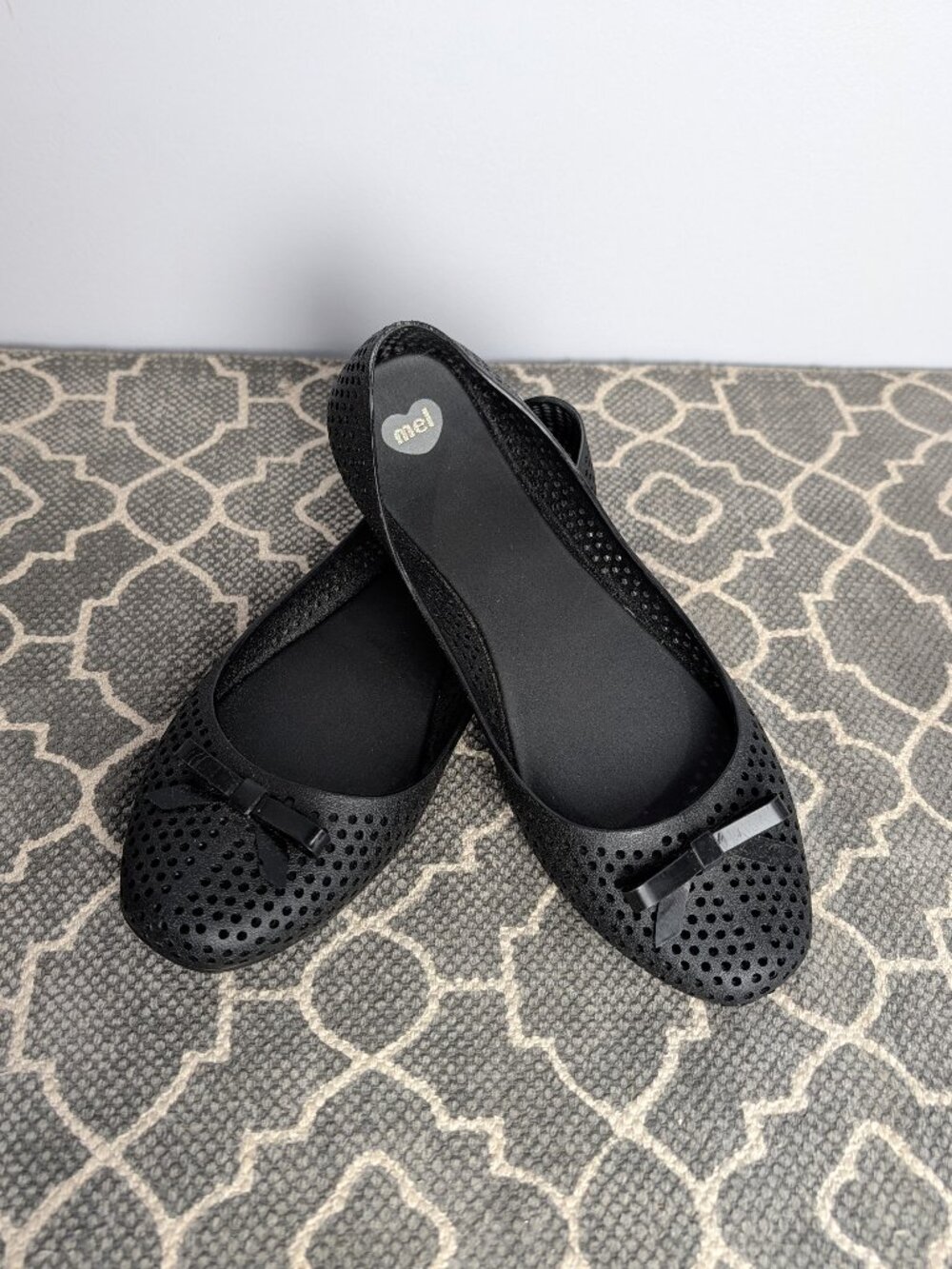 ME Bow Jelli Black Flat Shoes Sz 8/9